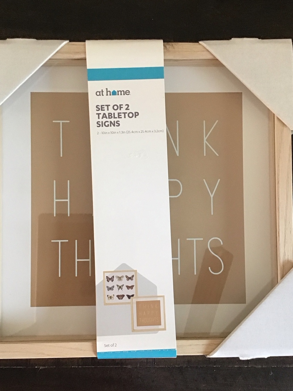 at home Beige "Think Happy Thoughts" Glass Art Set of 2